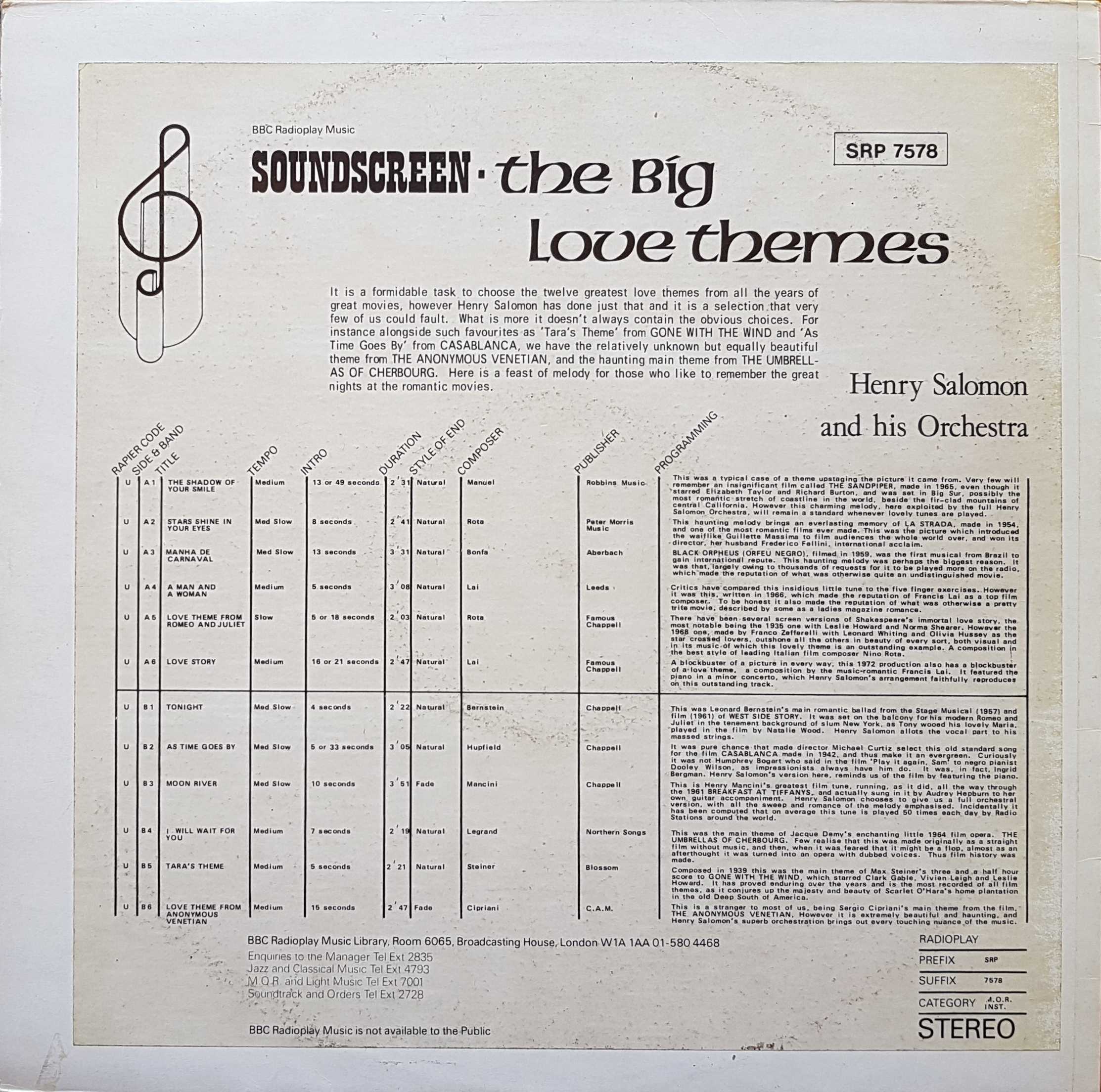 Picture of SRP 7578 The big love themes by artist Henry Salmon from the BBC records and Tapes library